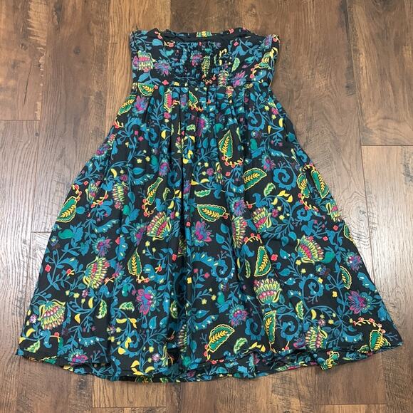 French Connection Floral Sequin Black/Blue/Yellow Strapless Dress - Picture 6 of 6